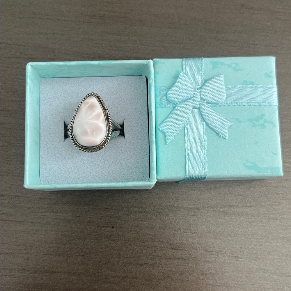Natrolite Pink Larimar Pink Sterling Silver Ring - Size 6 - Picture 7 of 9
